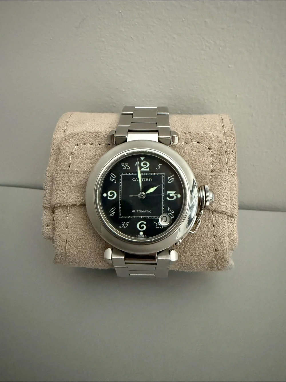 Cartier Pasha C Stainless Steel Watch with Black Dial
